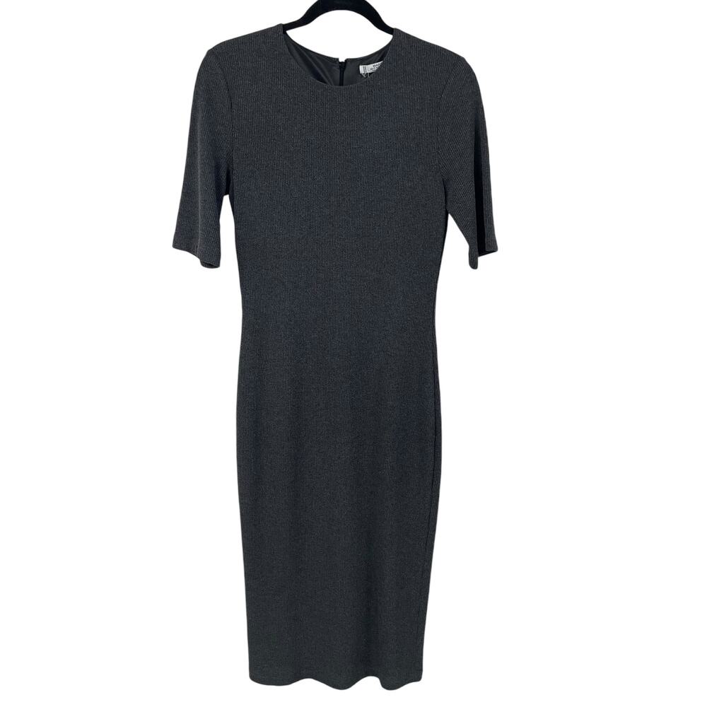 Mango Suit Collection Short Sleeve Fitted Knit Midi Dress Dark Gray Womens 6